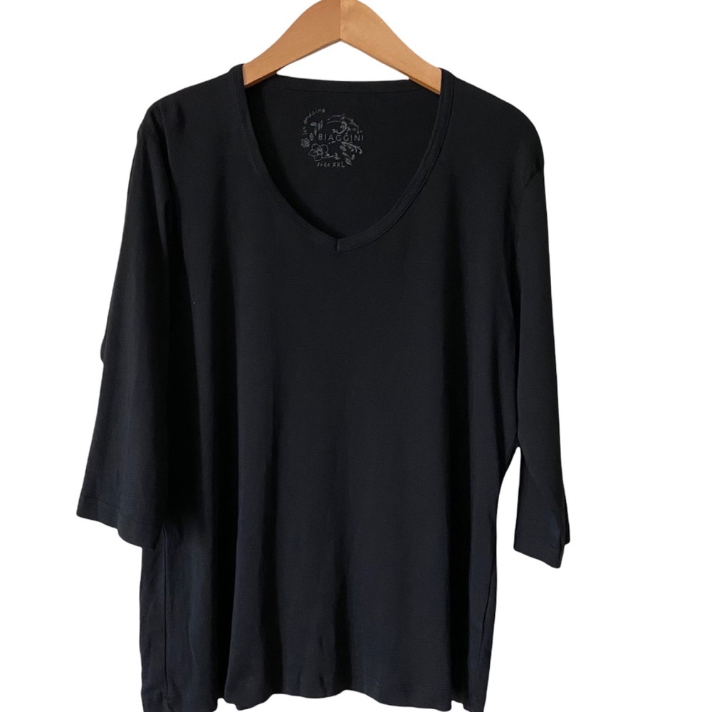 Women’s V Neck Long Sleeves Black Top XXL